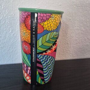 Starbucks Jessie & Katey Ceramic Tumbler Sunrise Travel Limited Edition 12 oz